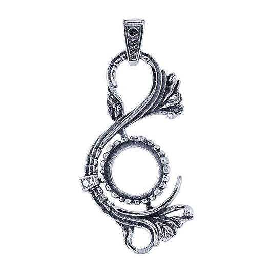 Sterling Silver 12mm Round Victorian Pendant Mounting, 6-Prong