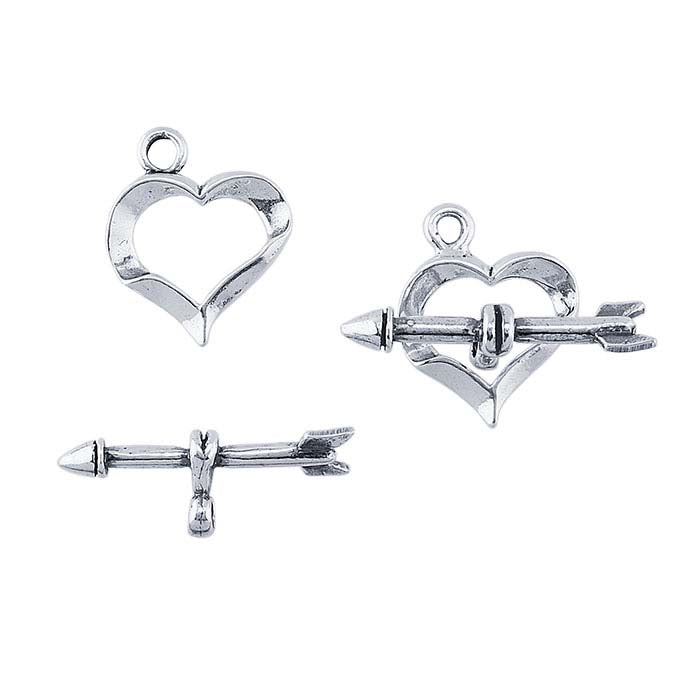 Sterling Silver 16.3 x 20.8mm Heart and Arrow Toggle Clasp
