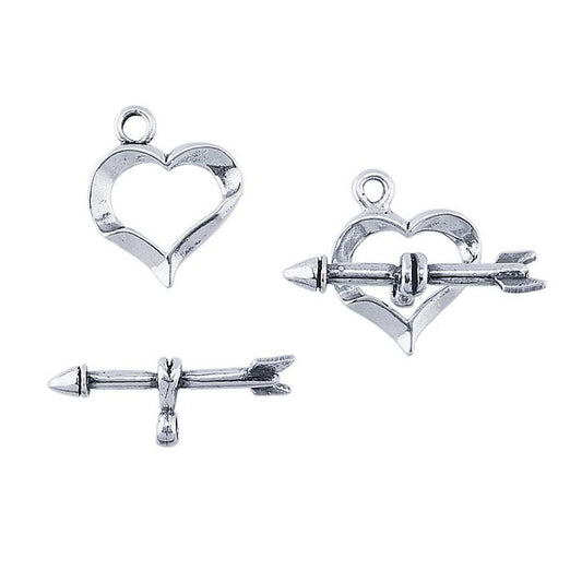 Sterling Silver 16.3 x 20.8mm Heart and Arrow Toggle Clasp