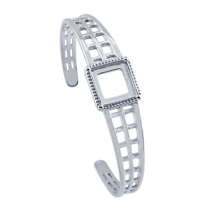 Sterling Silver 12mm Square Cuff Bracelet Mounting