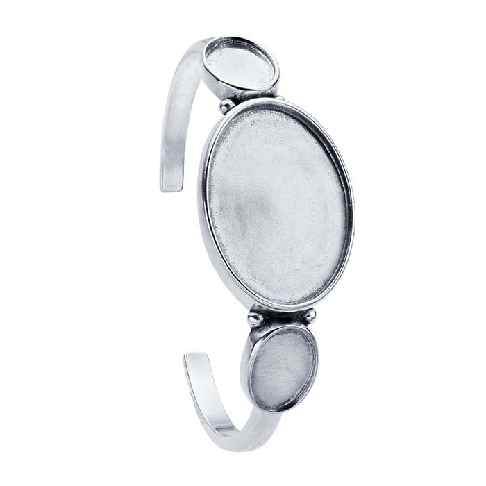 Sterling Silver Three-Stone Oval Cuff Bracelet Mounting