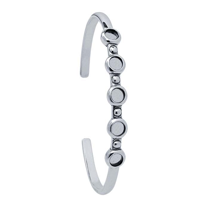 Sterling Silver Five-Stone Round Cuff Bracelet Mounting