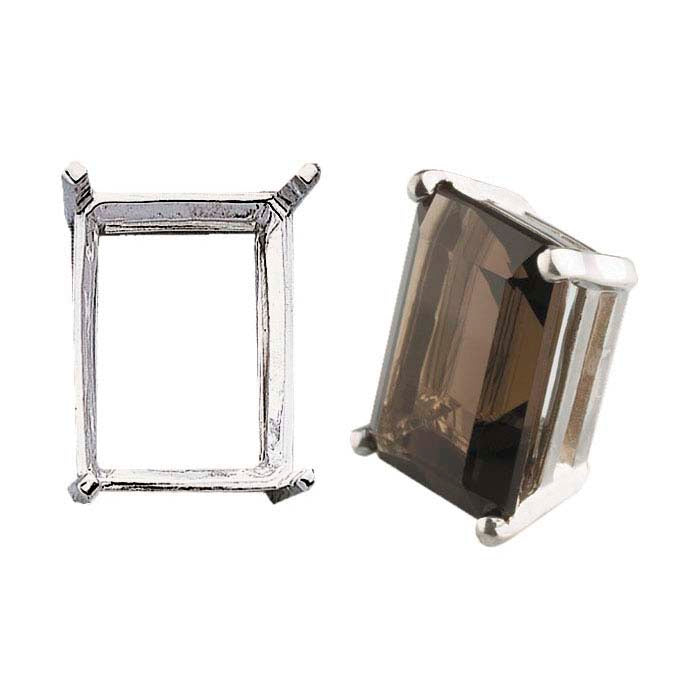 Sterling Silver 16 x 12mm Emerald-Cut Pre-Notched Legendary™ 4-Prong Setting