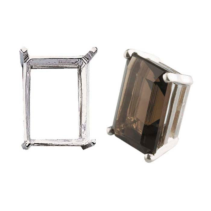 Sterling Silver 18 x 13mm Emerald-Cut Pre-Notched Legendary™ 4-Prong Setting