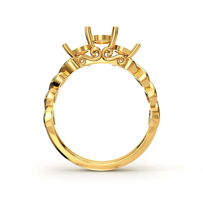 14K Yellow Gold Round Three Stone Ring Mounting