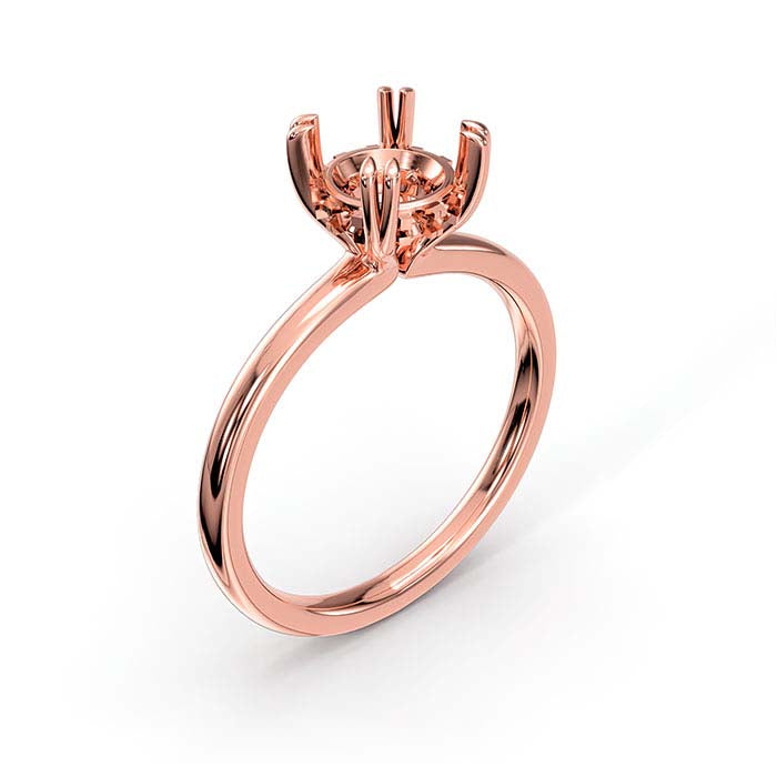14K Rose Gold 6.5mm Round Halo Double-Prong Stone Ring Mounting