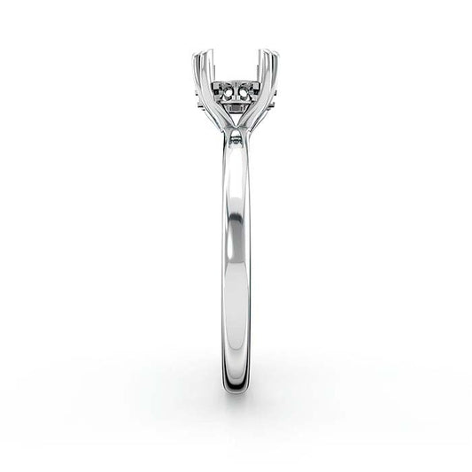 14K White Gold 6.5mm Round Halo Double-Prong Stone Ring Mounting
