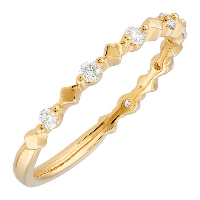 14K Yellow Gold Plated Sterling Silver Diamond-Set Stacking Ring