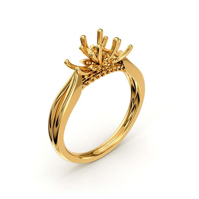 14K Yellow Gold Round Multi Stone Ring Mounting