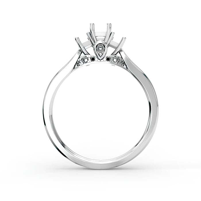 14K White Gold Emerald-Cut & Round Multi Stone Ring Mounting