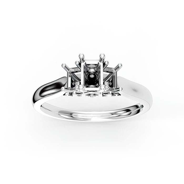 18K White Gold Emerald-Cut & Round Multi Stone Ring Mounting