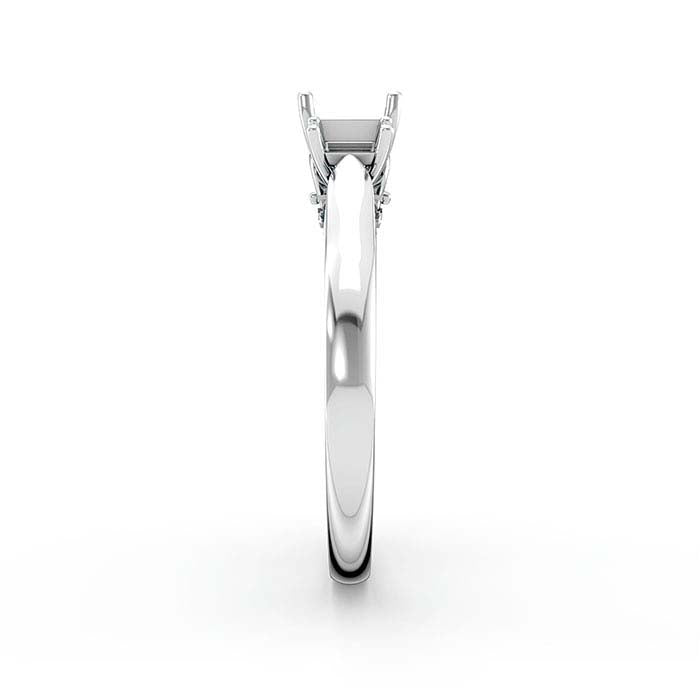 18K White Gold Emerald-Cut & Round Multi Stone Ring Mounting