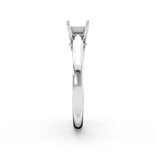 18K White Gold Emerald-Cut & Round Multi Stone Ring Mounting