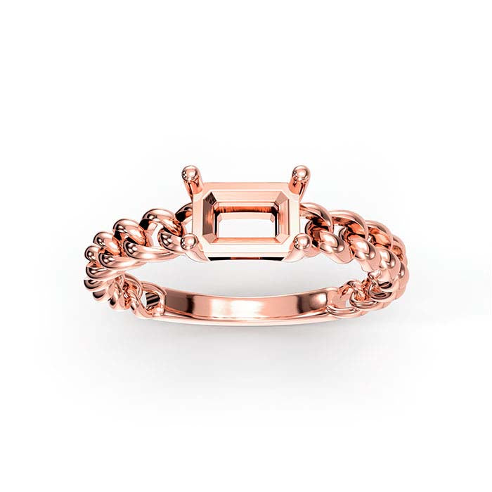 18K Rose Gold 7 x 5mm Emerald-Cut Stone Ring Mounting