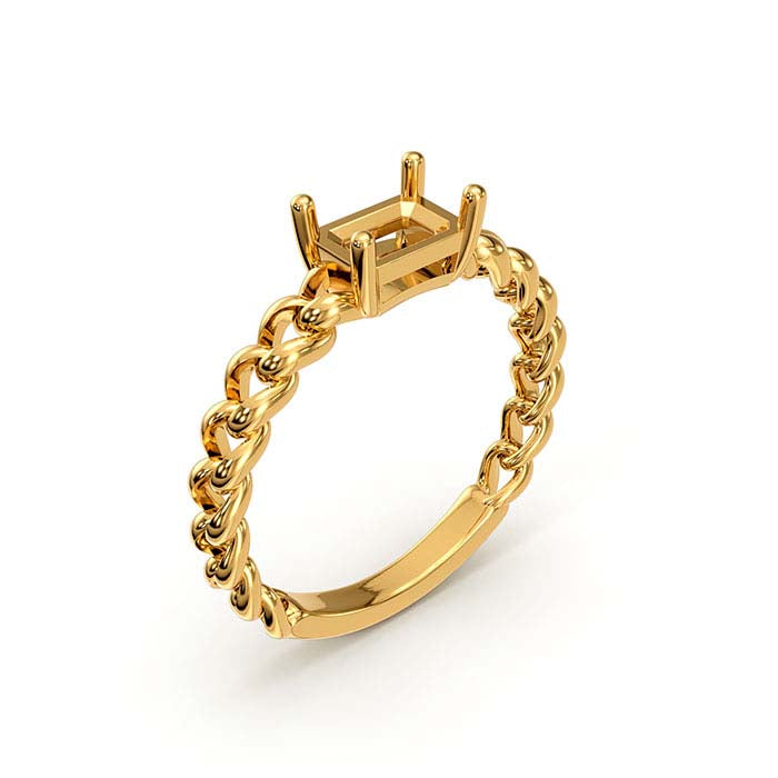 18K Yellow Gold 7 x 5mm Emerald-Cut Stone Ring Mounting