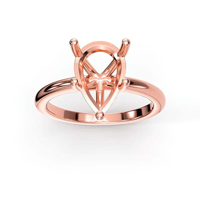 14K Rose Gold 12 x 7.5mm Pear Solitaire Stone Ring Mounting