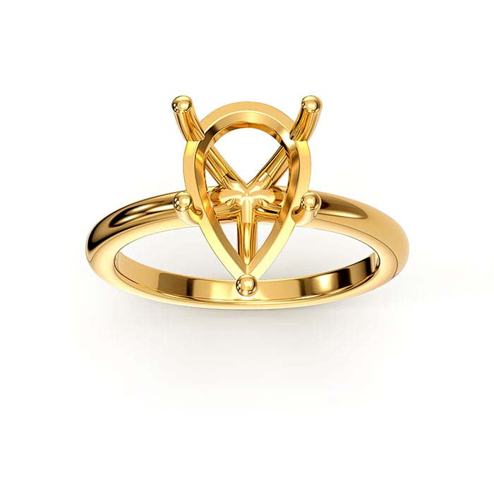 18K Yellow Gold 12 x 7.5mm Pear Solitaire Stone Ring Mounting