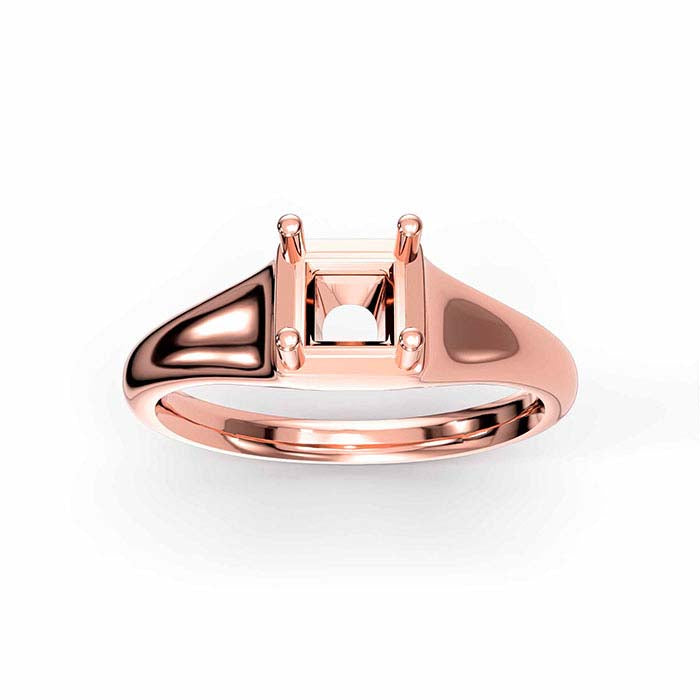 14K Rose Gold 4.5mm Princess Solitaire Stone Ring Mounting