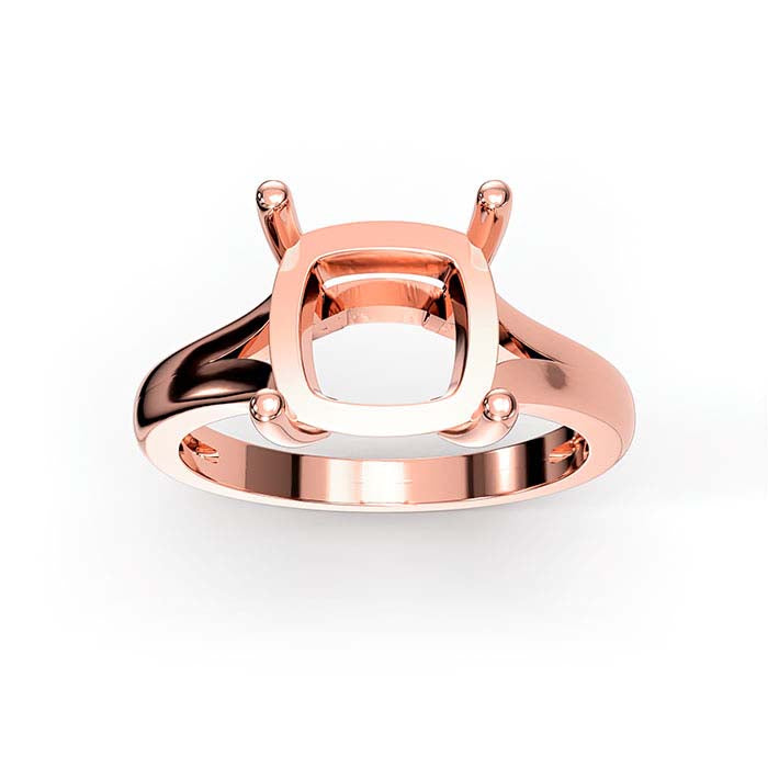 14K Rose Gold 9mm Cushion Solitaire Stone Ring Mounting