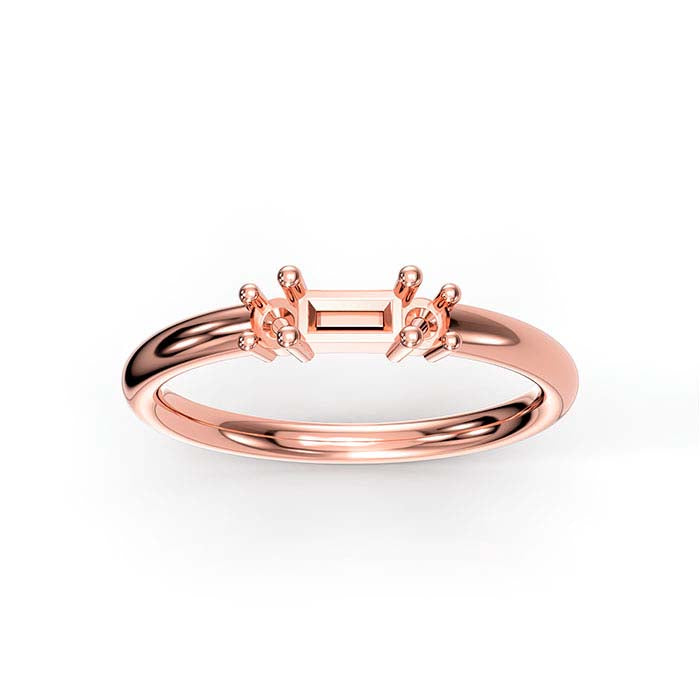14K Rose Gold Baguette & Round Stone Ring Mounting