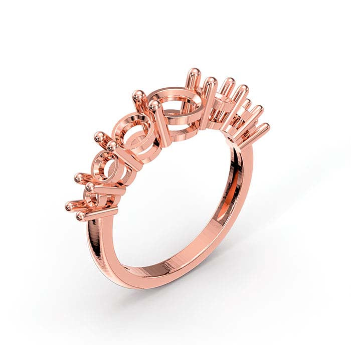14K Rose Gold Round Seven Stone Ring Mounting