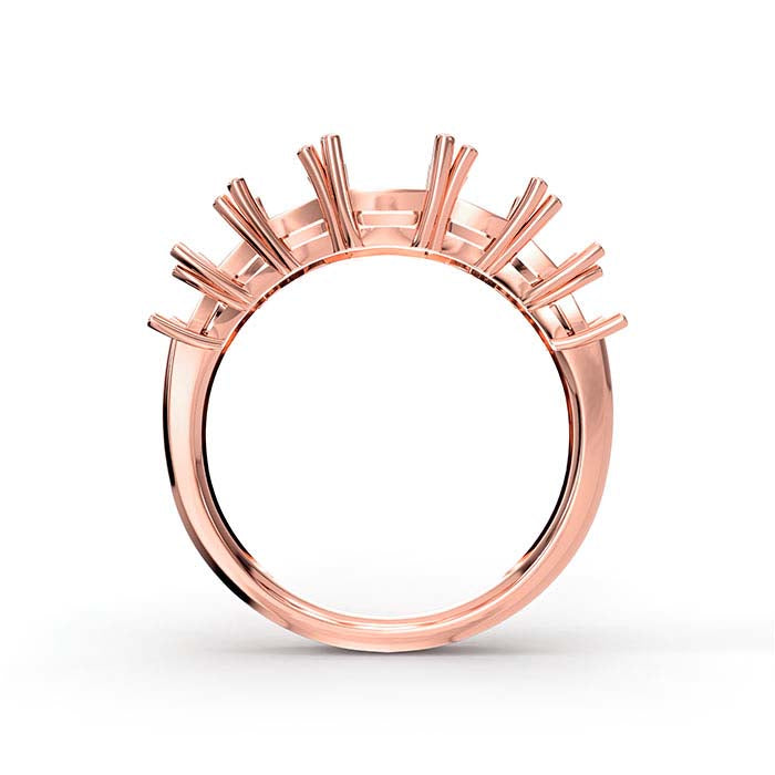 14K Rose Gold Emerald-Cut Seven Stone Ring Mounting