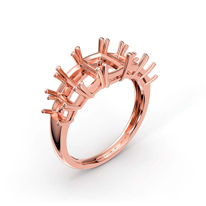 14K Rose Gold Emerald-Cut Seven Stone Ring Mounting