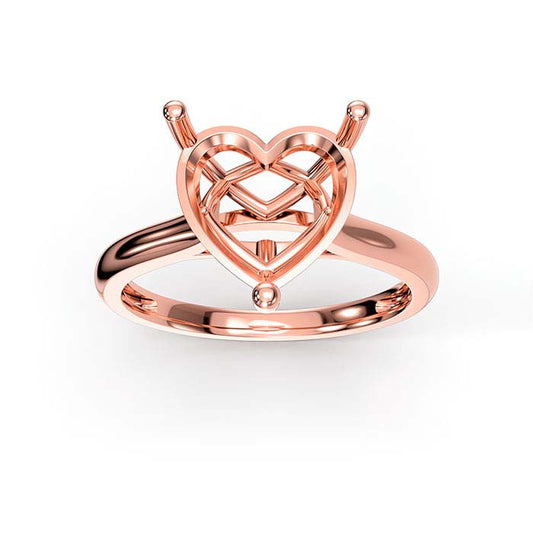 14K Rose Gold 10mm Heart Basket Solitaire Stone Ring Mounting