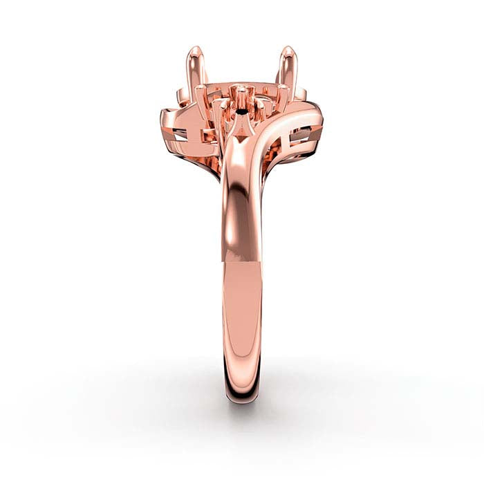 14K Rose Gold Oval & Round Stone Ring Mounting