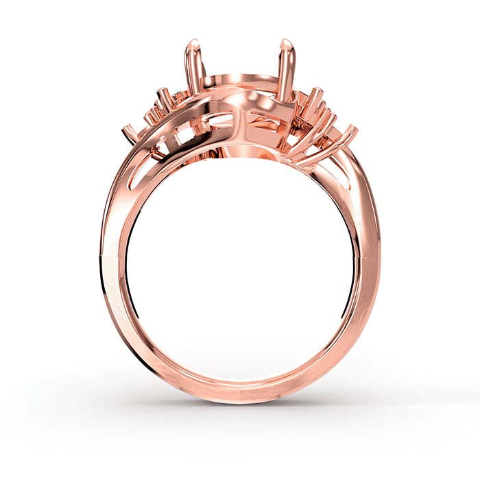 14K Rose Gold Oval & Round Stone Ring Mounting