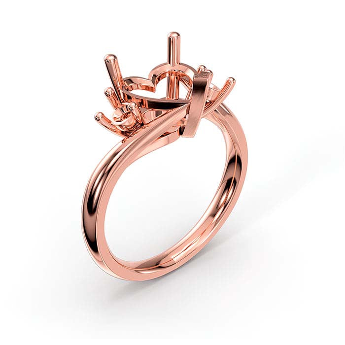 14K Rose Gold Heart & Round Stone Ring Mounting