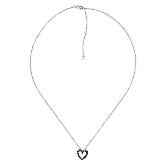 10K White Gold Sapphire-Set Heart Necklace