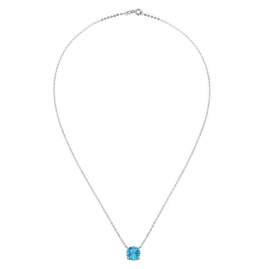 10K White Gold Swiss Blue Topaz- & Diamond-Set Necklace