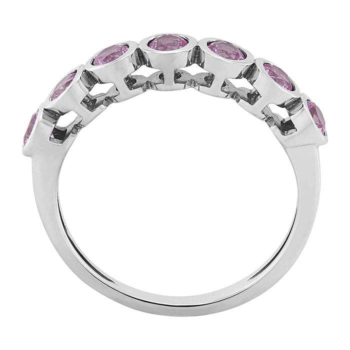 10K White Gold Lab-Grown Pink Sapphire-Set Seven Stone Ring