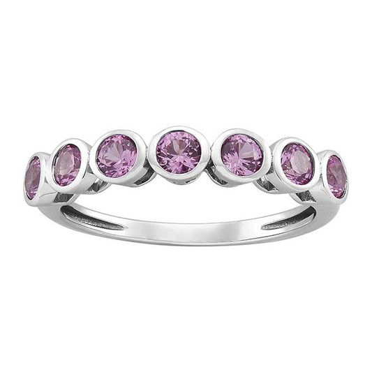 10K White Gold Lab-Grown Pink Sapphire-Set Seven Stone Ring