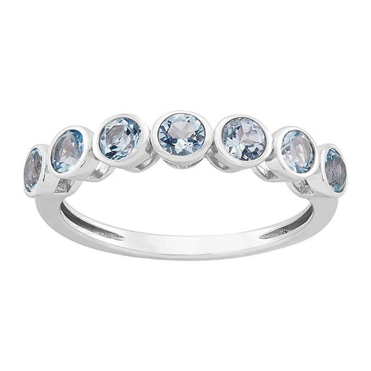 10K White Gold Aquamarine-Set Seven Stone Ring