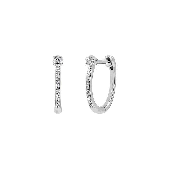 10K White Gold Diamond-Set Huggie Hoop Earrings