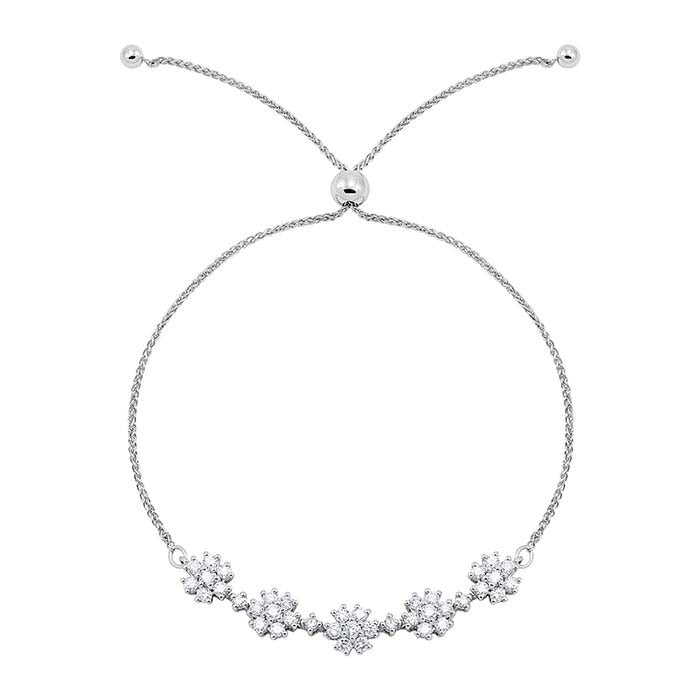10K White Gold Diamond-Set Rolo Chain Bracelet, Adjustable