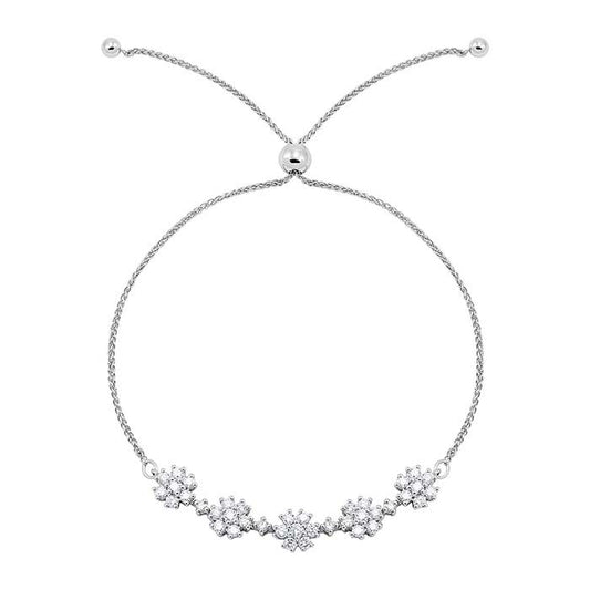10K Weißgold Diamantbesetztes Rolo-Kettenarmband, verstellbar