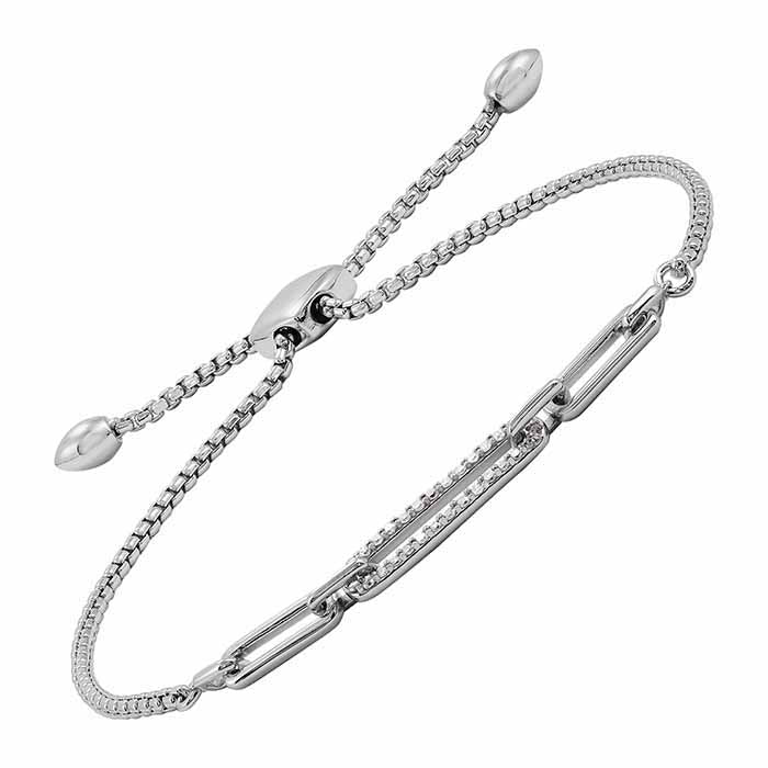 Armband i sterlingsilver med diamantinfattad boxkedja, justerbar