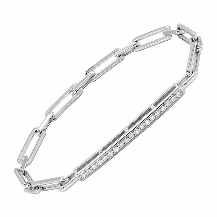 Bracciale a catena a barre in argento sterling con diamanti incastonati