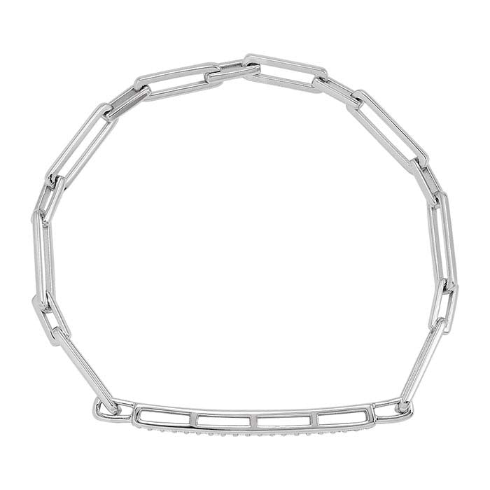 Bracciale a catena a barre in argento sterling con diamanti incastonati