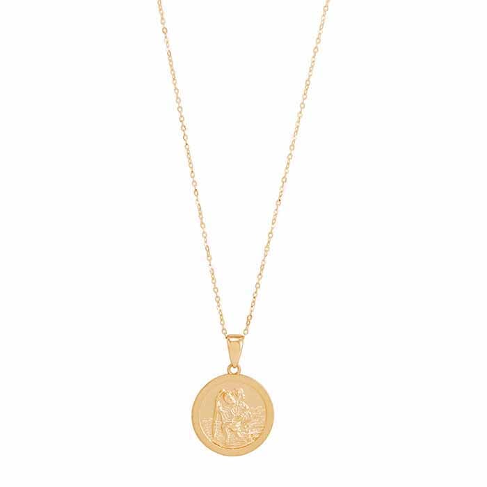 14K Yellow Gold Saint Christopher Medallion Necklace