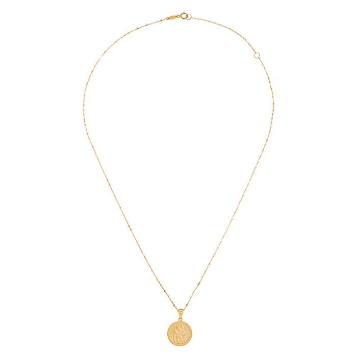 14K Yellow Gold Saint Christopher Medallion Necklace