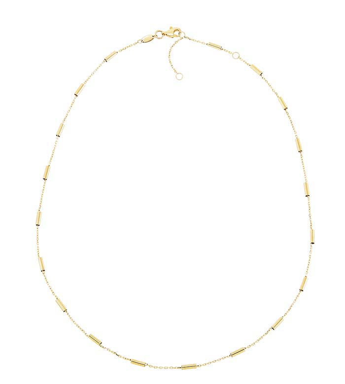 14K Yellow Gold Tube Station Necklace