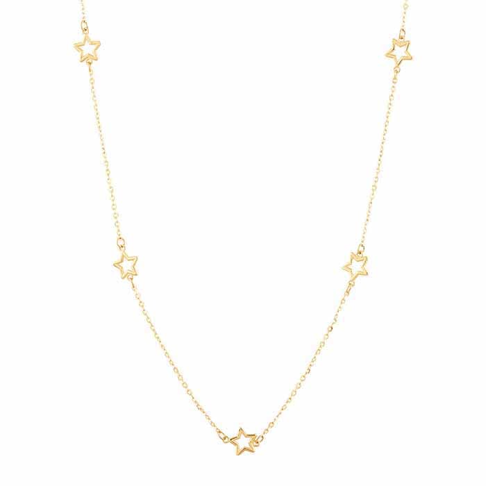 14K Yellow Gold Open Stars Station Necklace