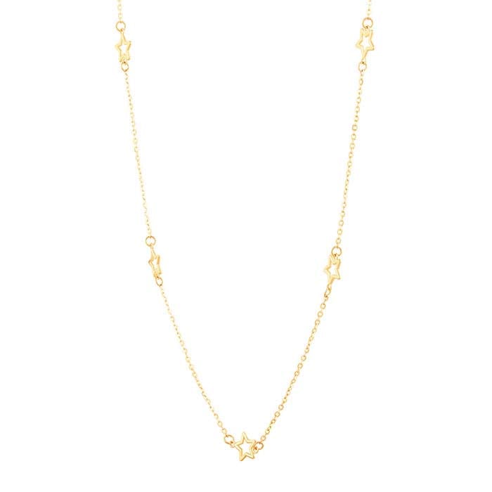 14K Yellow Gold Open Stars Station Necklace
