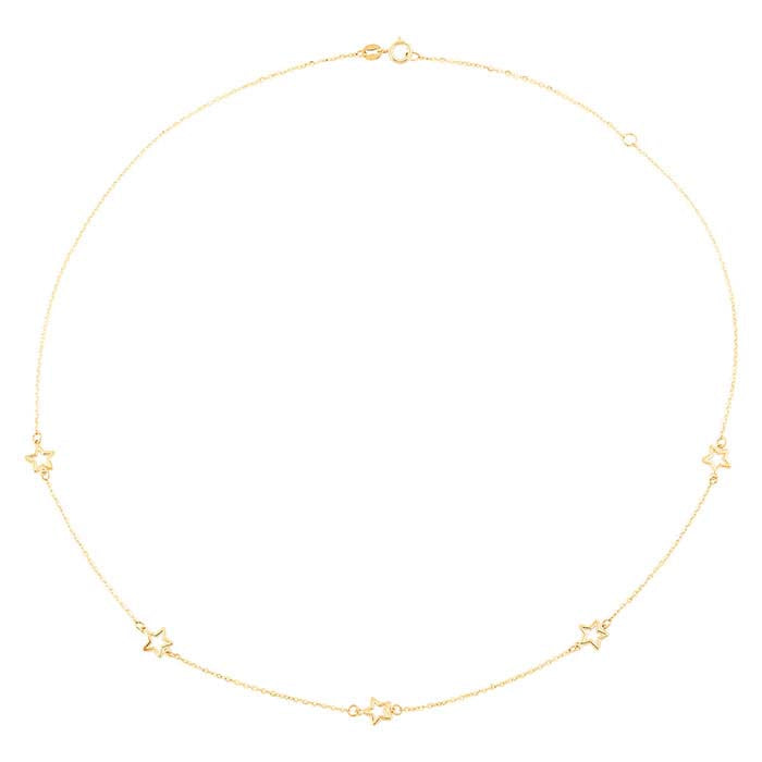 14K Yellow Gold Open Stars Station Necklace
