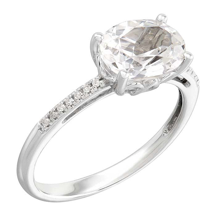 10K White Gold Lab-Grown White Sapphire- & Diamond-Set Ring