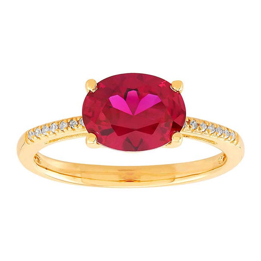 10K Yellow Gold Lab-Grown Ruby- & Diamond-Set Ring